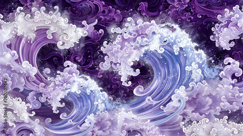 Poster blue watercolor wave pattern, creating a serene and artistic representation of water and fluid movem