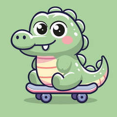 skateboarding alligator Kawaii