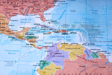 close up of the central america area with Cuba Honduras Guatemala Haiti Jamaica