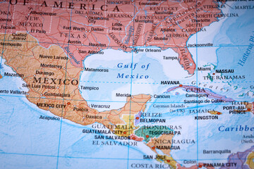 Gulf of Mexico on the world map close up