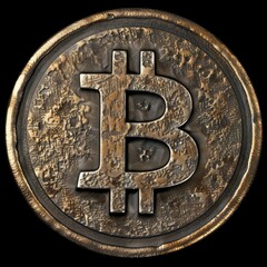 Obraz na płótnie Canvas An old-looking coin with the Bitcoin symbol. 