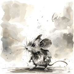 ink sketch of cartoon mouse character on white background