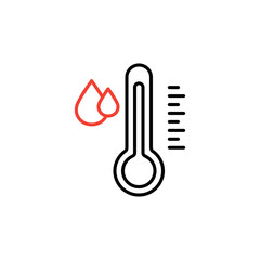 
Water Temperature Indicator icon. Mercury Thermometer and Water Drop Color Pictogram. Collection of Temperature and Humidity Level Marks. Editable Isolated Vector Illustration.