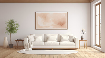Minimalist Living Room Design with Neutral Tones and Abstract Wall Art