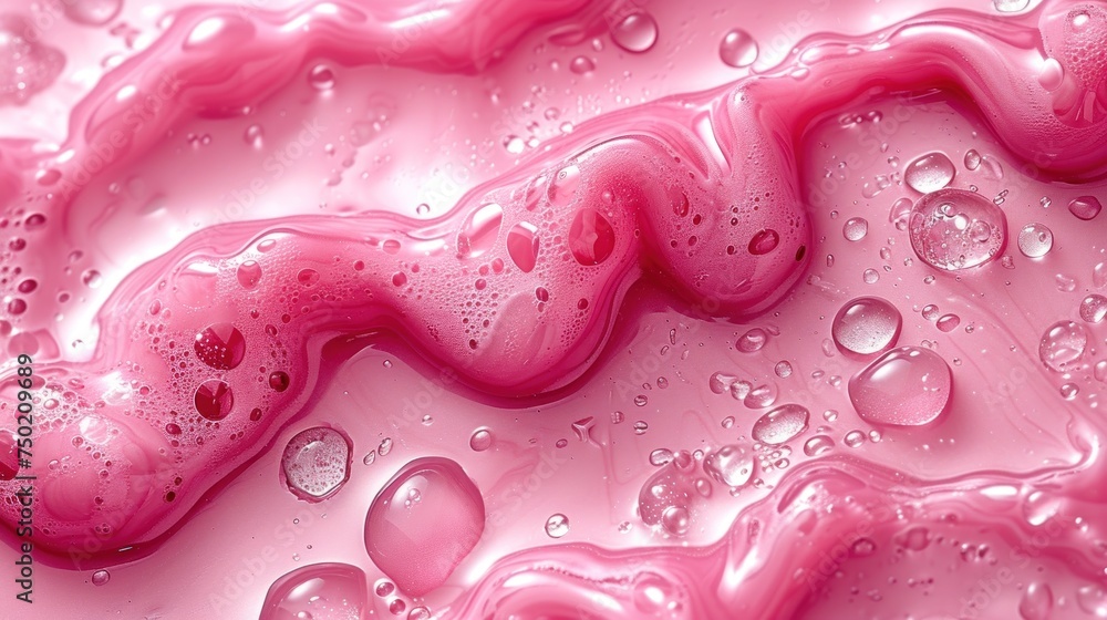 Aufkleber a close up view of a pink liquid with drops of water on the bottom of the image and on the bottom of