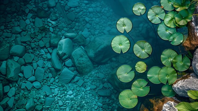 Water Lily and Rocks in Intricate Underwater Worlds