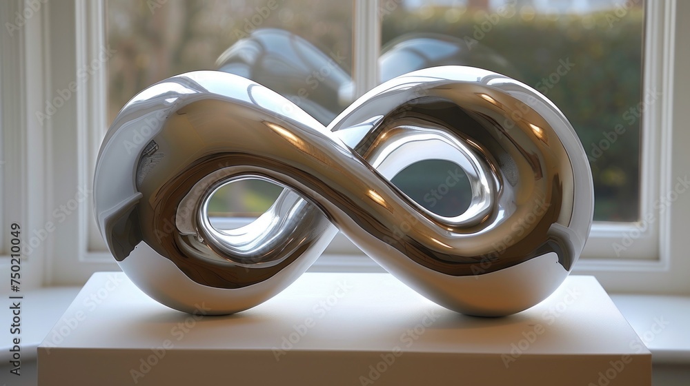 Poster  a sculpture sitting in front of a window next to a window sill with a window sill behind it and a window sill with a window behind it.