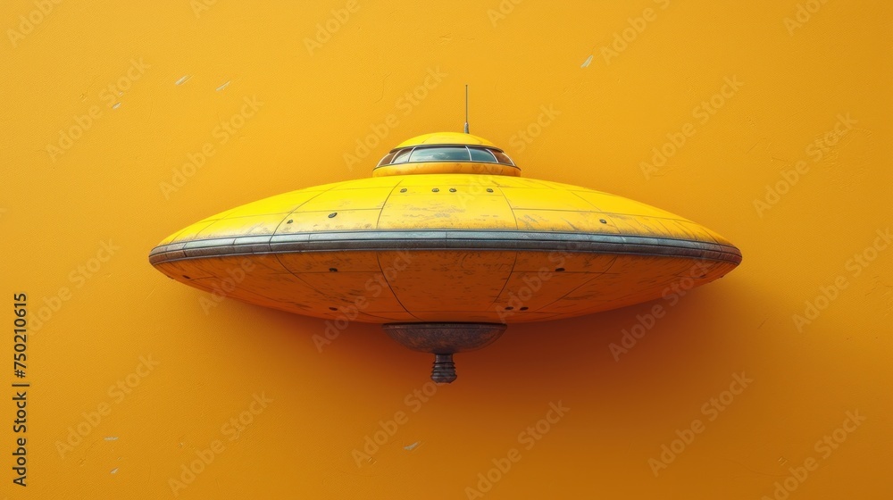 Aufkleber a yellow submarine shaped object on a yellow wall with a black stripe on the bottom of the object an