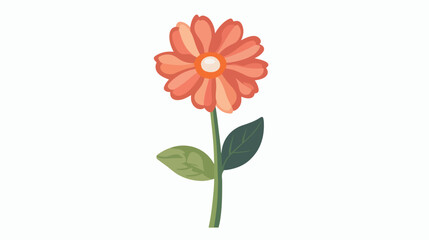 Flower on the stem with leaf flat isolated illustrat