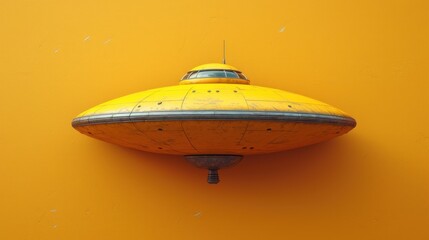  a yellow submarine shaped object on a yellow wall with a black stripe on the bottom of the object and a black stripe on the top of the bottom of the object. - obrazy, fototapety, plakaty