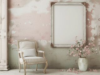 White frame mockup in home interior background. White Blank Poster With Frame Mockup On Grey Wall Mockup. Frame mockup in living room. Wall art framed canvas poster mockup.  Blank mockup for artwork. 