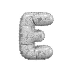 3D inflated balloon letter E with glossy metalic colored sea life design for children