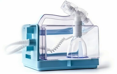 Top-Rated Nebulizer System with Mask and Medication Chamber Isolated on White Background.