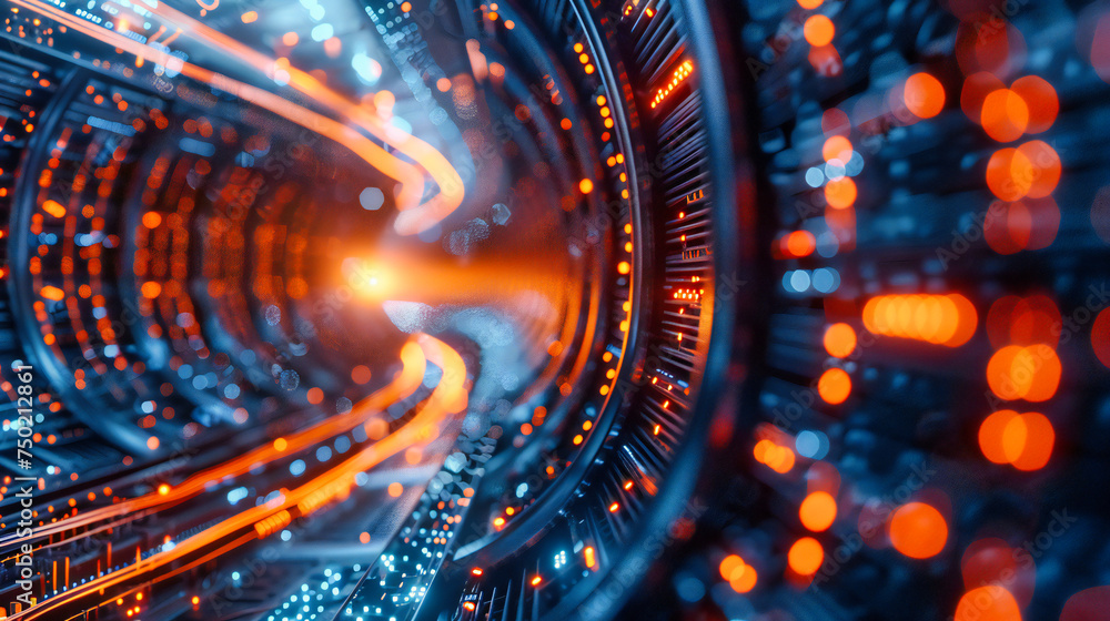 Aufkleber abstract technology background with glowing circles and futuristic network design, blue cyber data c