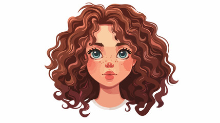 Girls face with curly hair cartoon isolated illustra