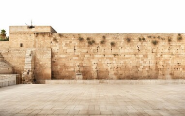 The Western Wall A Sacred Site in Jerusalem Isolated on White Background.