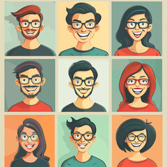 Buyer Personas People Faces Avatars Vector Collection - Set of Various Diverse Character Heads Flat Design Illustrations with Colorful Background