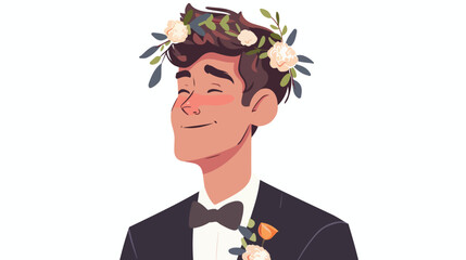 Groom with flower garland wedding day vector illustr