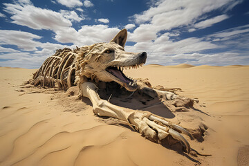Skeleton in the desert, desert skeleton, skeleton of a dead animal in the desert