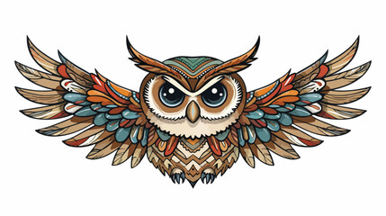 Grunge cute owl head animal with feathers isolated o