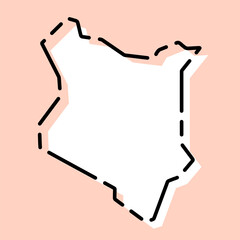 Kenya country simplified map. White silhouette with black broken contour on pink background. Simple vector icon