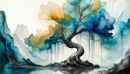 Drzewo abstrakcja akwarela