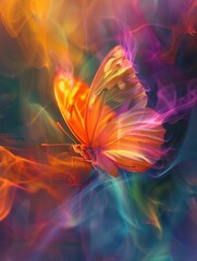 a shiny orange butterfly on abstract background