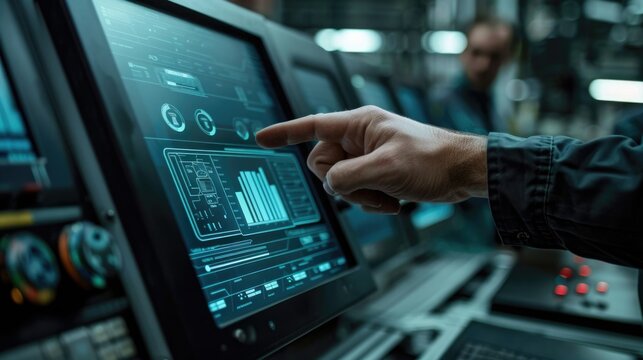 engineer team working with data base from Scada system computer screen.