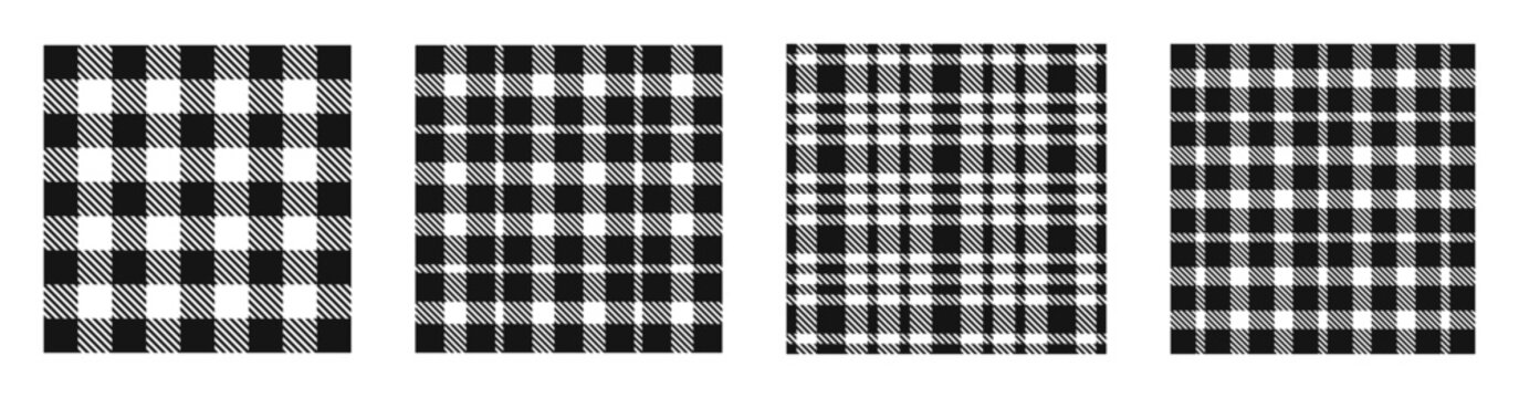 Plaid icons. Plaid pattern set. Lumberjack plaid seamless pattern collection. Flannel shirt pattern.