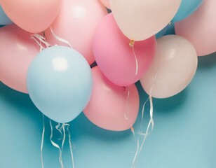 Balloon background in Aesthetic minimalism style. Soft pastel neutral colors elements for celebrations like babyshower, birthday with banner space