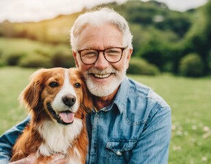 Elderly woman joyful moment with her pet dog. Bond with lifelong companionship, loyalty, and friendship between a human and a dog.