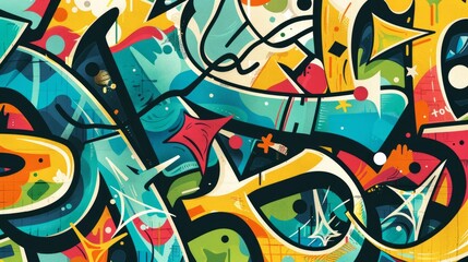 The background features graffiti, presented as a horizontal banner in vector illustration format