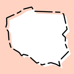 Poland country simplified map. White silhouette with black broken contour on pink background. Simple vector icon