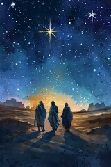 Three Wise Men Journeying Under a Starry Night Sky