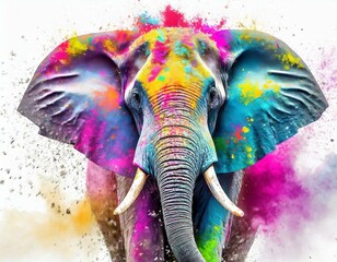 Fototapeta premium colorful elephant ready for holi celebration full of joy and happiness