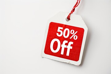 Obraz na płótnie Canvas Red discount tag with 50% off claim