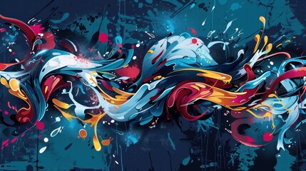 The template showcases an abstract urban street art graffiti style vector illustration with a dark blue theme - obrazy, fototapety, plakaty
