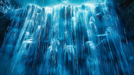 Abstract background of blue ice, illustrating the texture and cold beauty of nature in a frozen, crystalline pattern