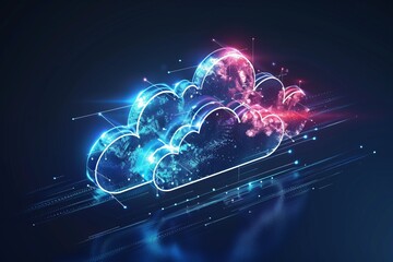 Cloud Computing Creative Icon blue and violet neon glow
