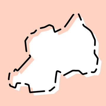 recommend clip art: Rwanda country simplified map. White silhouette with black broken contour on pink background. Simple vector icon