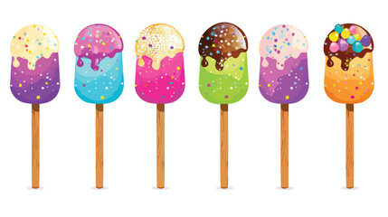 Ice cream covered with sparkly on wooden stick isola