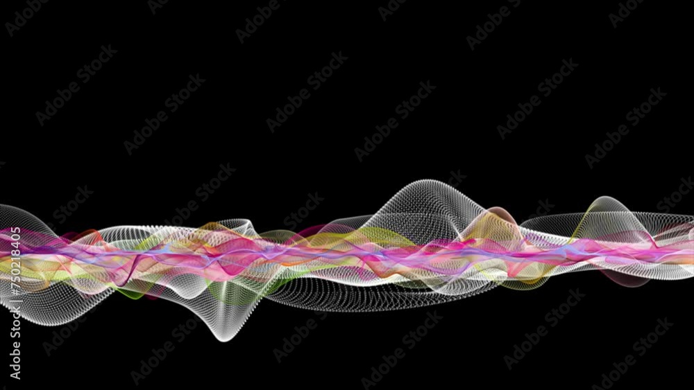 Poster fantastic video animation with particle wave object in slow motion and space for text, 4096x2304 loo