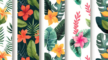 Illustration set of tropical floral seamless pattern