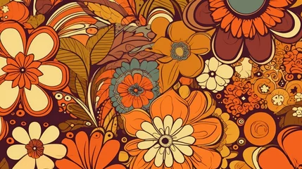 Fotobehang Stylized floral abstract illustration for print on fabric or paper in colorful colors. Cartoon floral ornament, pattern, bright floral art. © Наталия Горячих