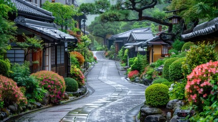 beautiful, clean and tidy traditional Japanese local village of Japan, one of the most visit destination of the world for traveler.