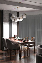 3d render of working room, study room, office interior