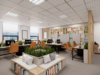 3d render of working room, study room, office interior