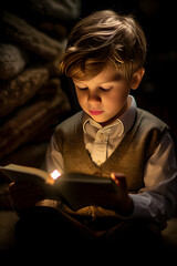 Young Boy Immersed in Reading a Book, Embodying the Love for Knowledge and Imagination