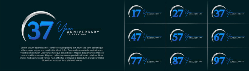 Set of Anniversary Logotype silver and blue color can be use for special day celebration