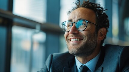 Fototapeta premium Man in Suit and Tie Wearing Glasses